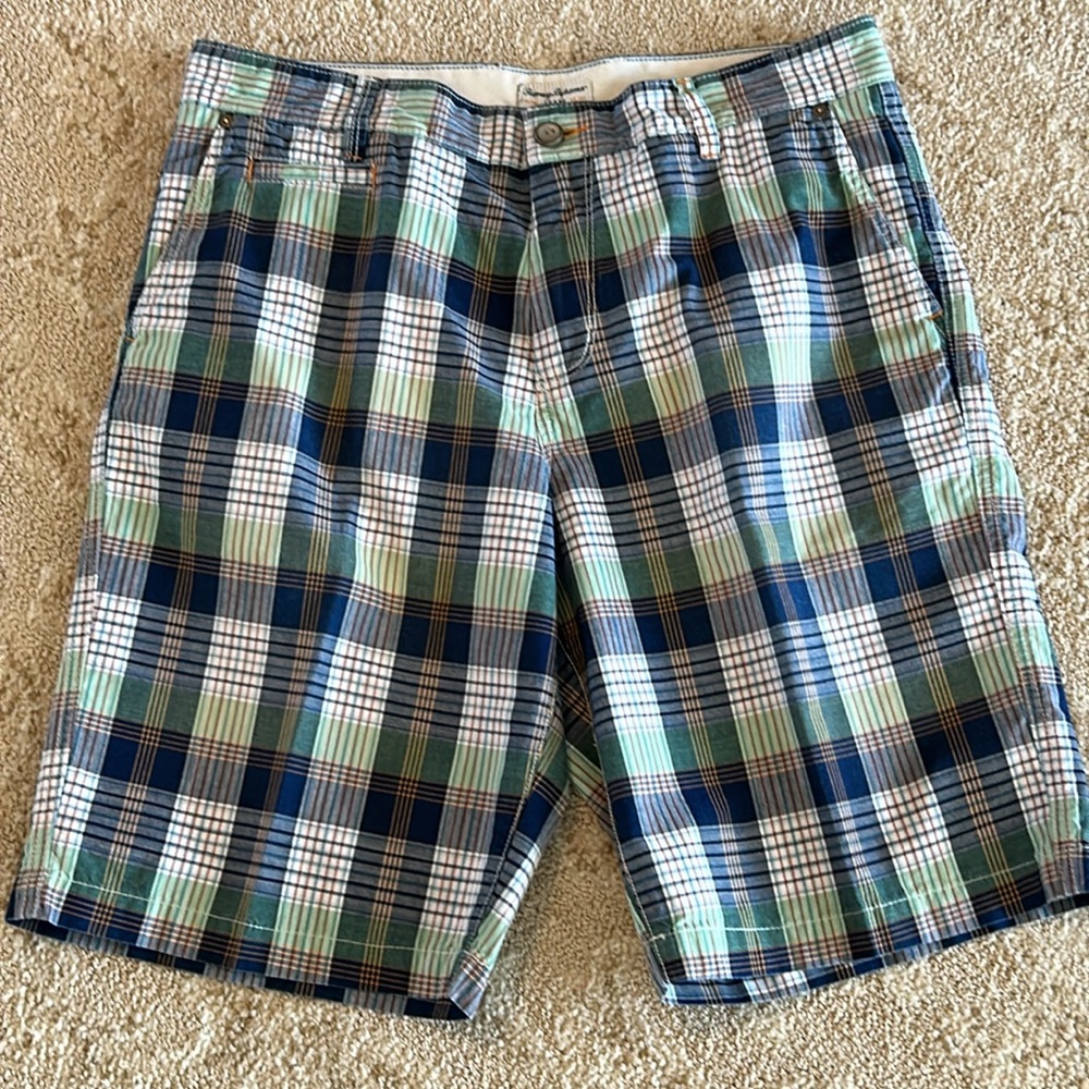 Men's Plaid Cotton Shorts - Navy & Green